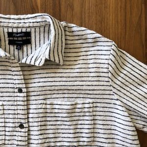 Madewell Oversized Textured Button Up Shirt, Black and Cream Stripes, Size XS